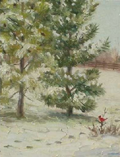 The November snow and red bird 1976